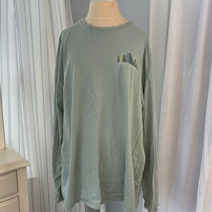 Blue 84 Sage Green Long Sleeve Tee with Mountain Graphic Adirondack Lake Placid